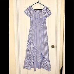 Love J Striped Boat Neck Ruffle Hem Dress